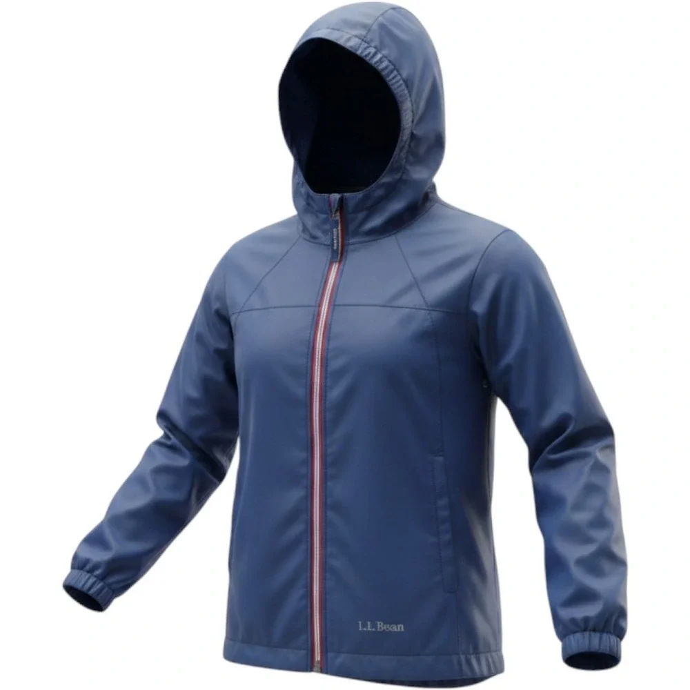LL Bean Discovery Rain Jacket Kids 8 Blue Hooded